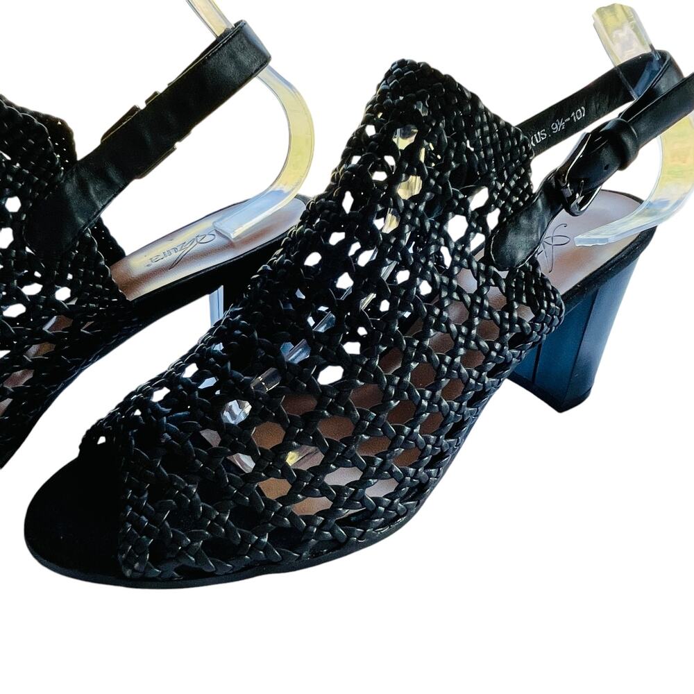 Azura Stacy Black Weave Summer Vacation Classic Heeled Sling Back Sandals 9.5